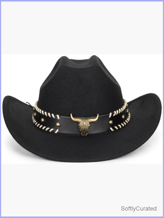 Classic Western Felt Roll-Up-Brim Cowboy Hat - Bling Studs